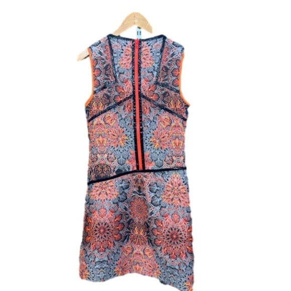 Helmut Lang Asymmetric Neon Orange Floral Medallion Jacquard Printed Mini Dress - Picture 5 of 6
